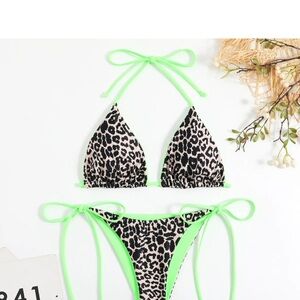 Leopard Print Bikini with Neon Green Accents